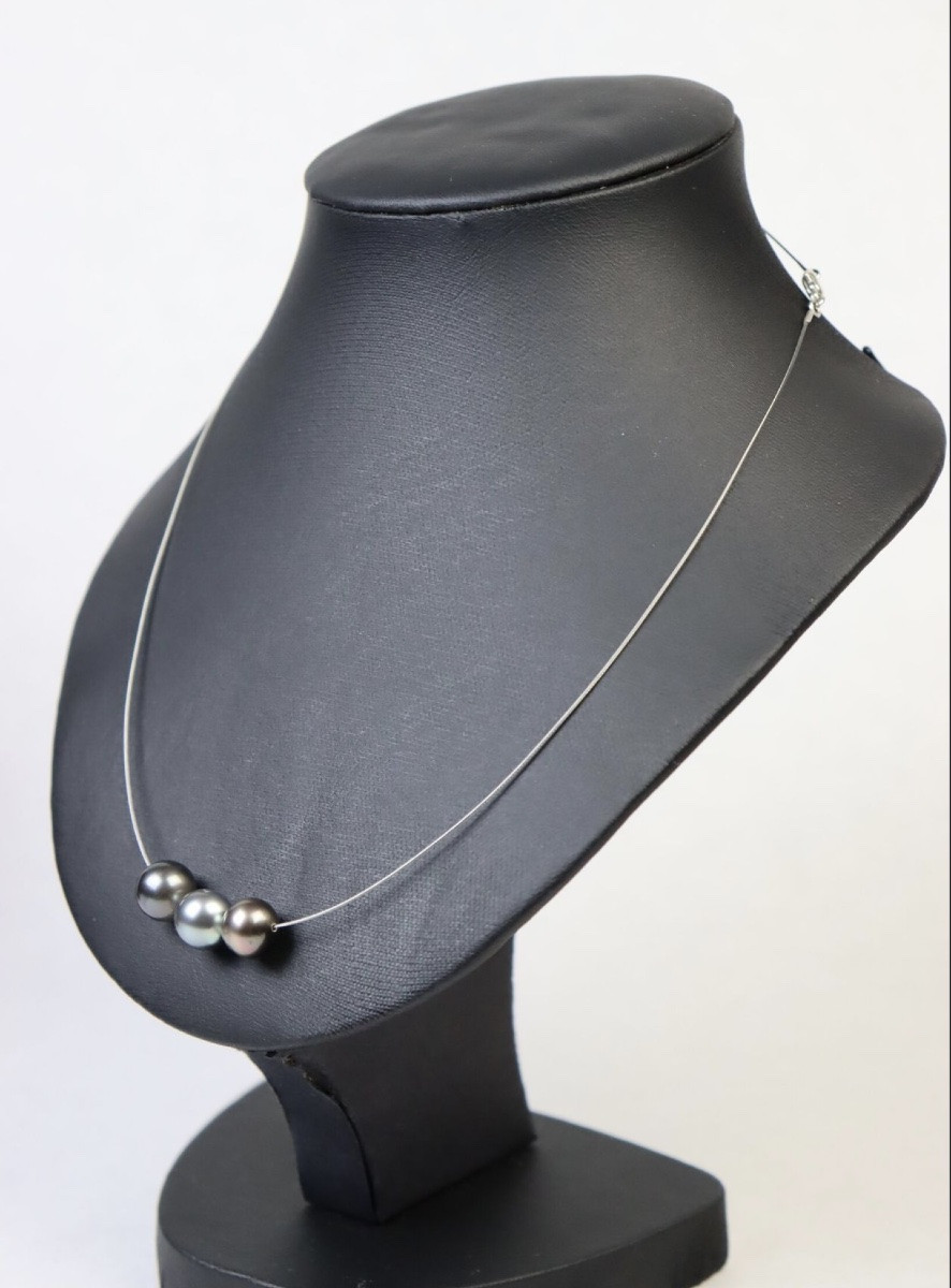 Necklace With 3 Tahitian Pearls, 9 Mm, 925 Sterling Silver-photo-1