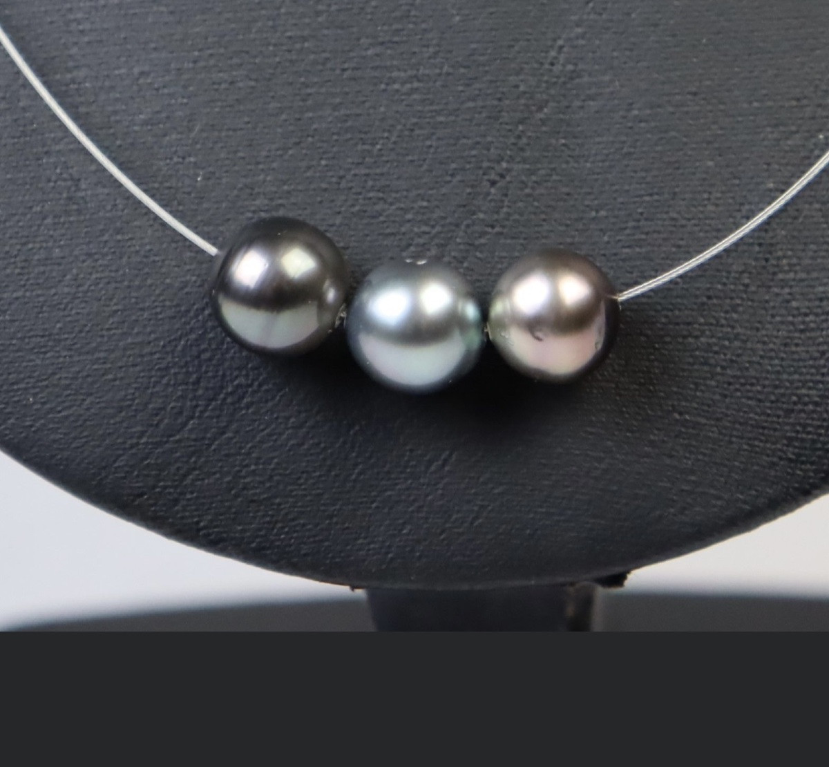 Necklace With 3 Tahitian Pearls, 9 Mm, 925 Sterling Silver-photo-2