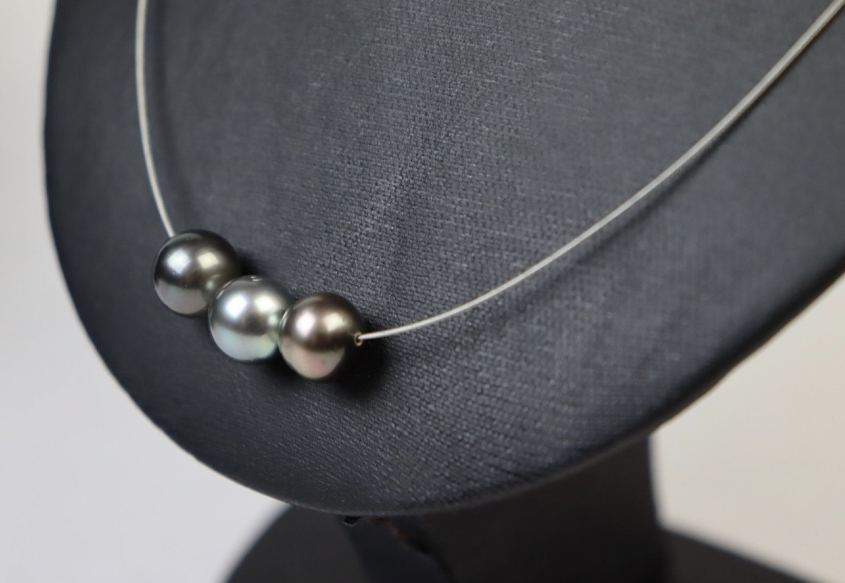 Necklace With 3 Tahitian Pearls, 9 Mm, 925 Sterling Silver-photo-3