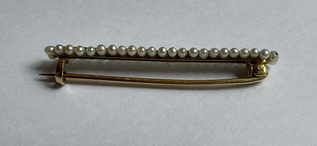 Art Deco 18k Gold Diamond And Cultured Pearl Barrette Brooch-photo-3