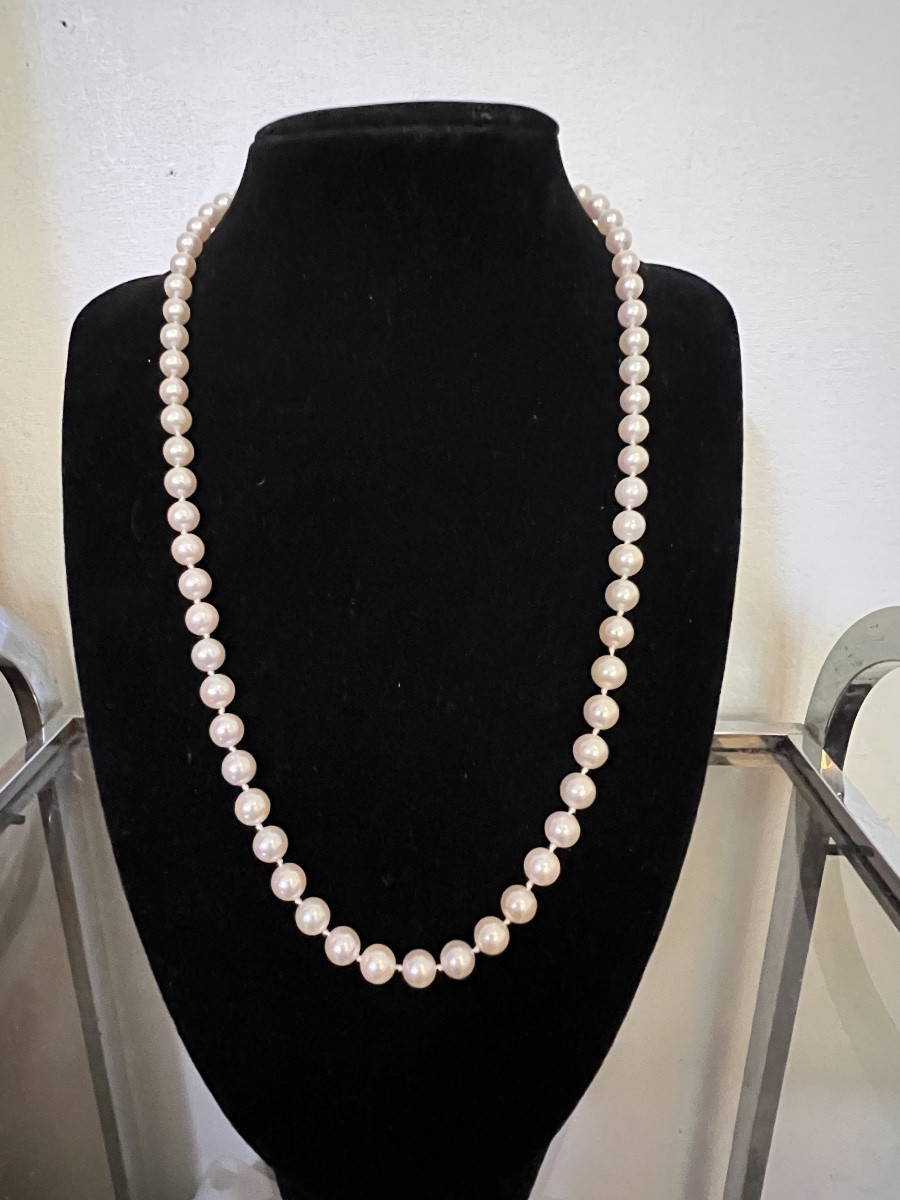 Collier choker 66 perles de culture blanche fermoir or 18K 50,5 cm-photo-3