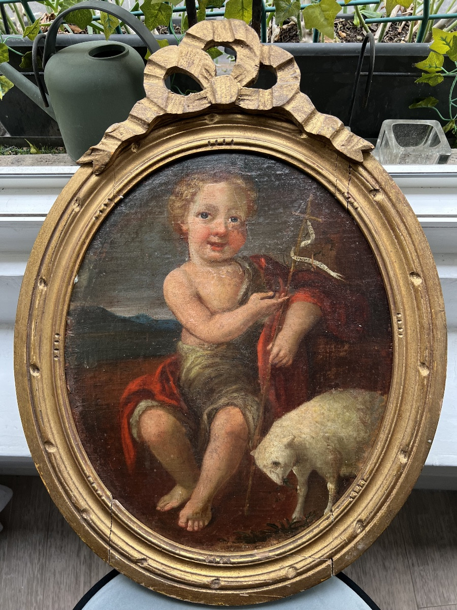 Huile sur toile peinture école du XVIII eme siècle saint Jean Baptiste
