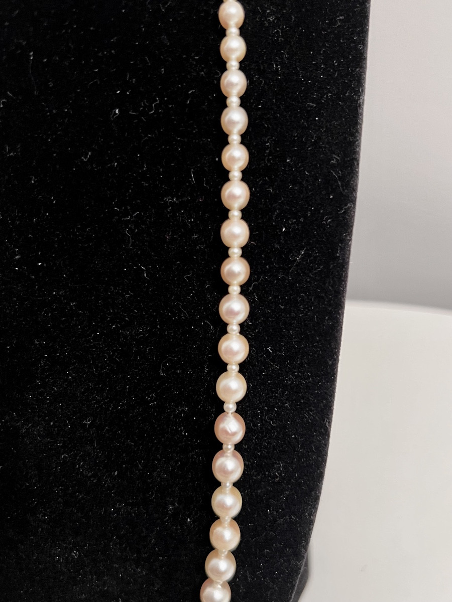 Necklace Of Small And Large Cultured Pearls, 18k Gold Clasp, 55.5 Cm-photo-1