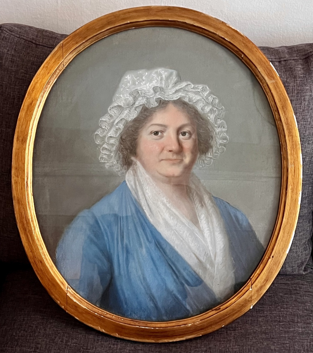 Pastel portrait de femme peinture époque révolutionnaire fin 18 eme 