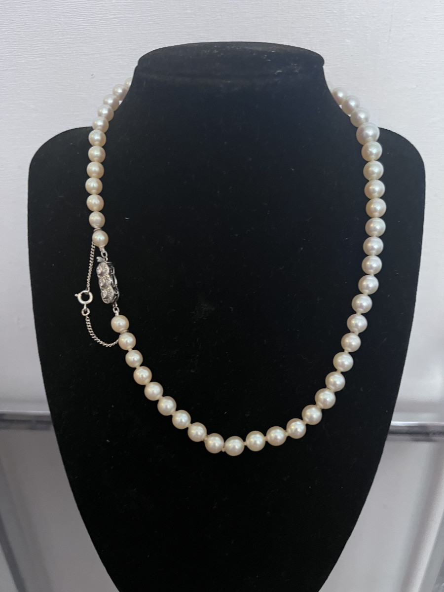 Collier 57 perles de culture AKOYA fermoir or 18K 3 diamants 44,5 cm-photo-3