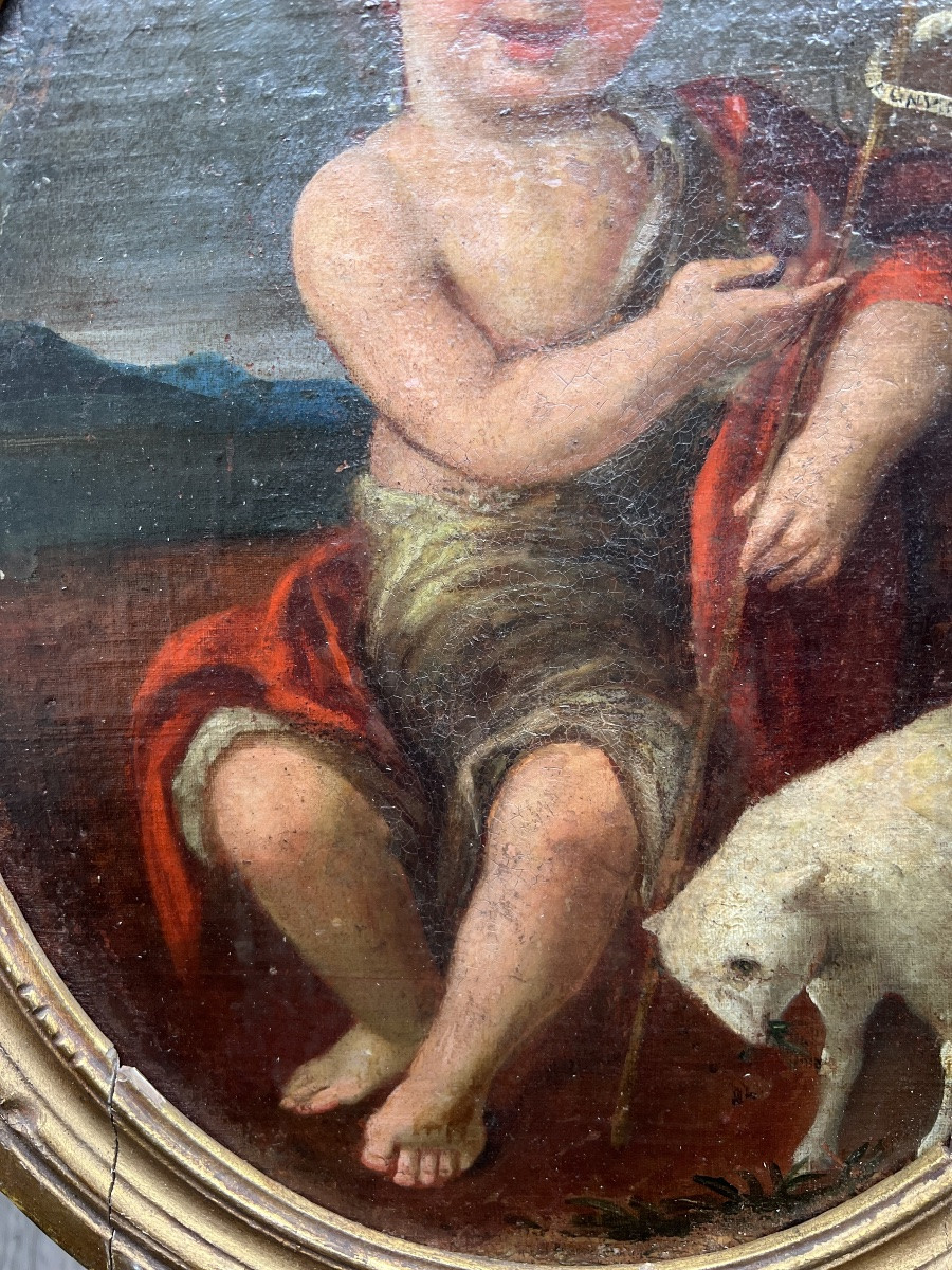 Oil On Canvas Painting, 18th Century School, Saint John The Baptist-photo-3