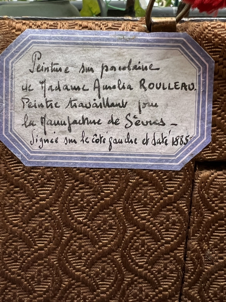 Sèvres Porcelain Plaque, Art Nouveau Leather Frame, Amélia Roulleau, 19th Century, Portrait Of A Man-photo-4