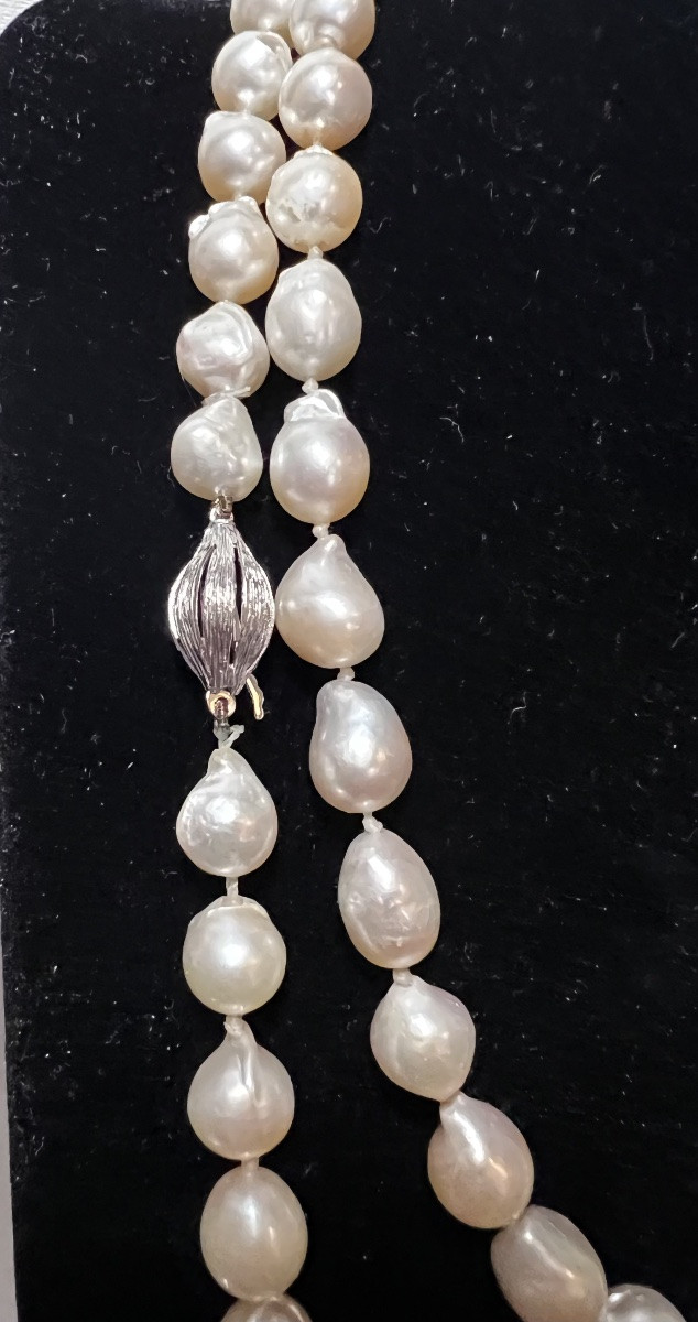 Grand sautoir collier 91 perles de culture fermoir or 750°/°° 100 cm-photo-2