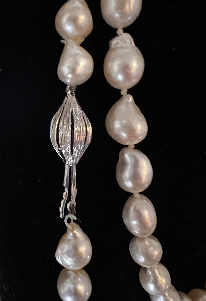 Grand sautoir collier 91 perles de culture fermoir or 750°/°° 100 cm-photo-3