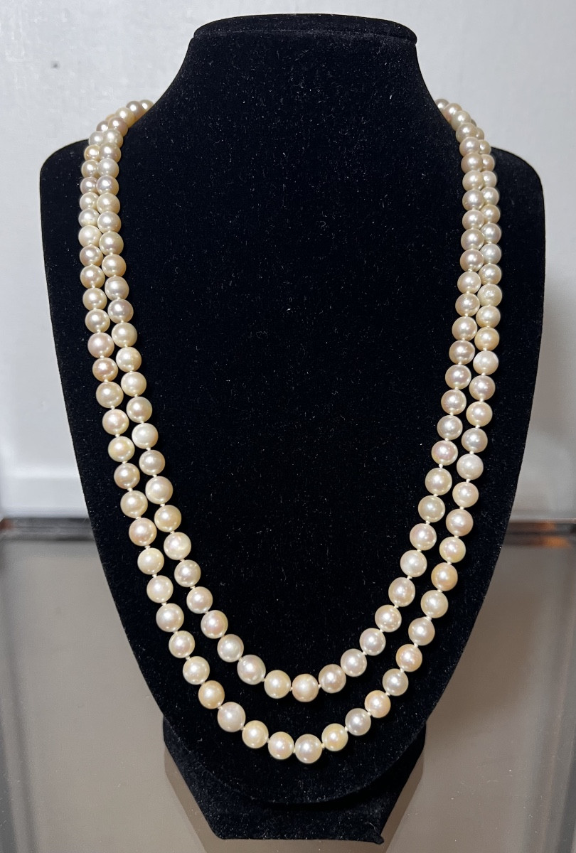 Collier double rangs 152 perles de culture fermoir or 18K 57 cm