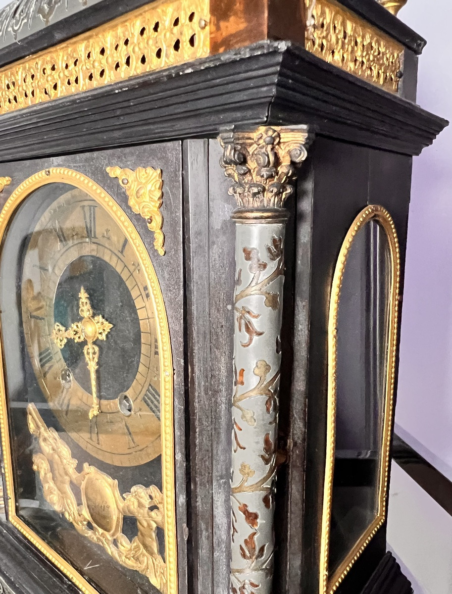 Cartel pendule religieuse XIX eme siècle marqueterie boulle Bailly-photo-3