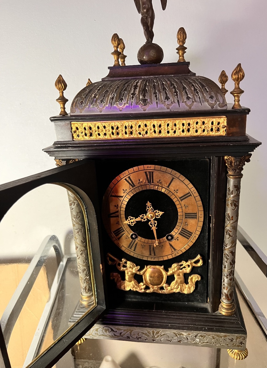 Cartel pendule religieuse XIX eme siècle marqueterie boulle Bailly-photo-4