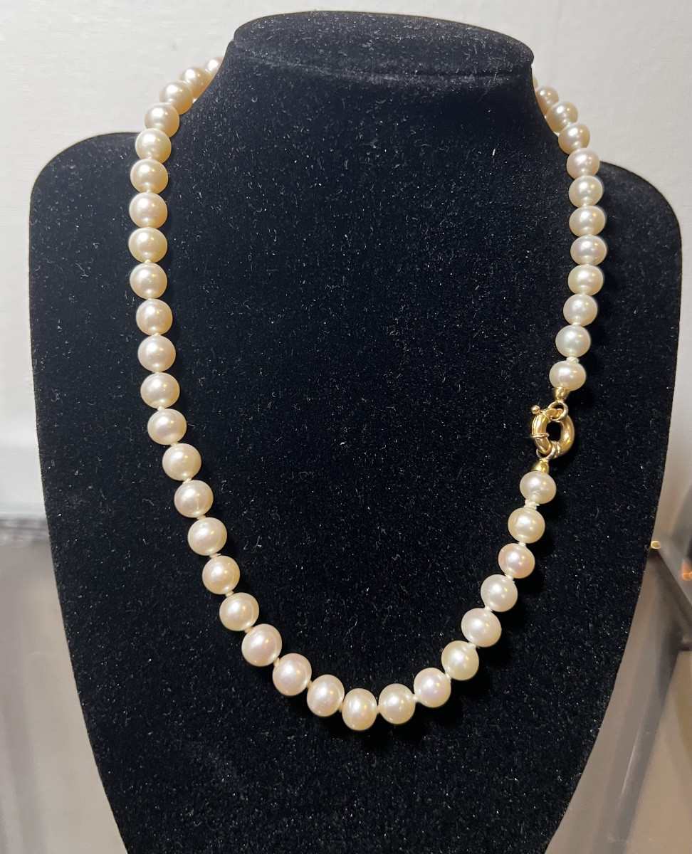 Collier choker 52 perles de culture grand fermoir or 18K 46 cm-photo-2