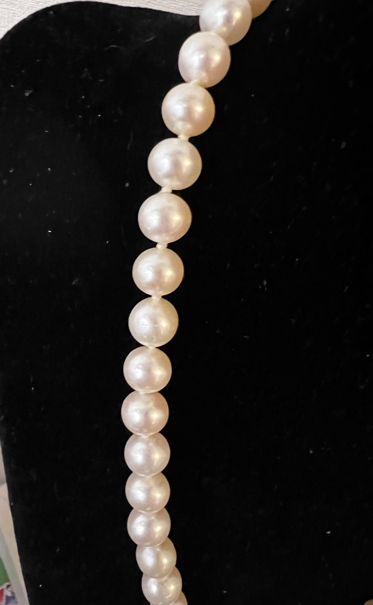 Collier choker 52 perles de culture grand fermoir or 18K 46 cm-photo-4