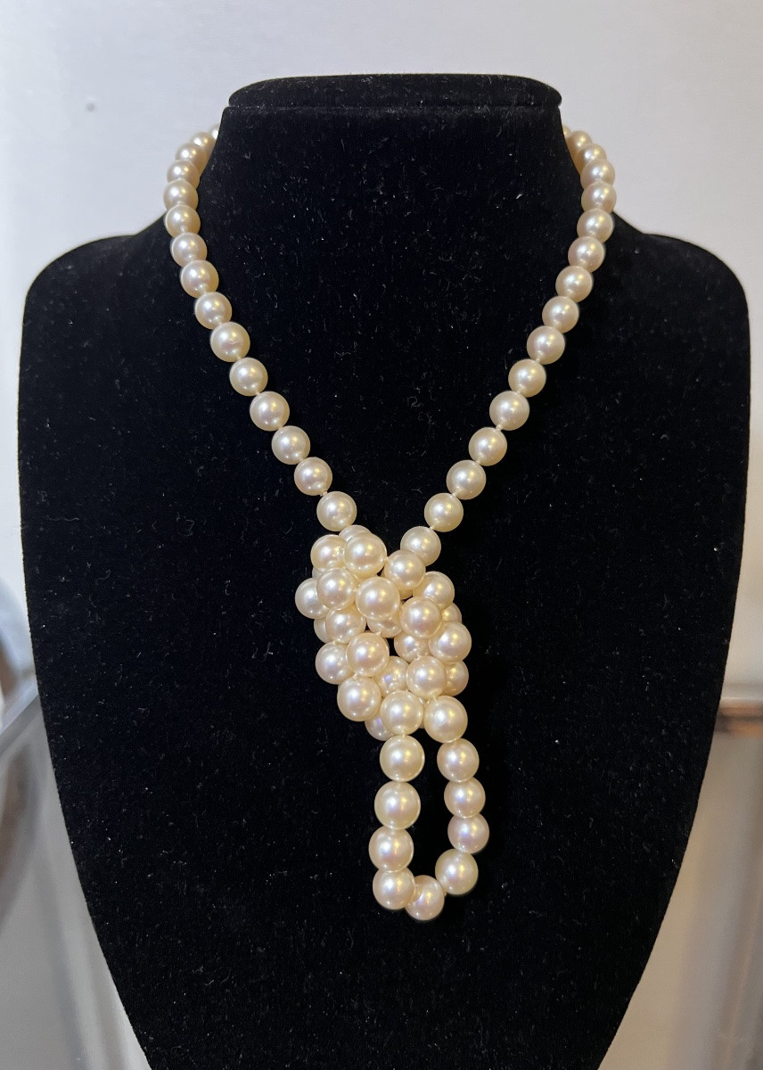 Sautoir collier 83 perles de culture fermoir or 18K 69 cm-photo-2