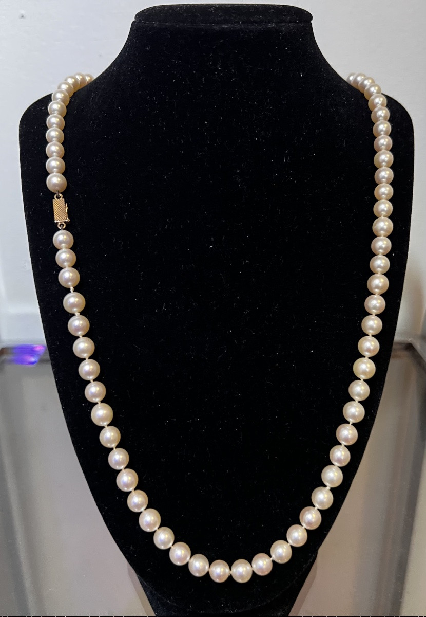 Sautoir collier 83 perles de culture fermoir or 18K 69 cm-photo-3