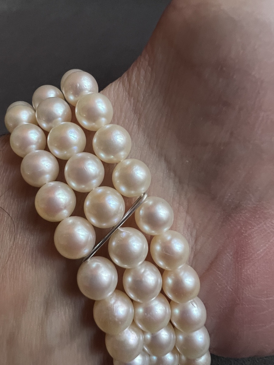 Bracelet 3 rangs de perles de culture AKOYA fermoir OR 18K  19 cm-photo-4