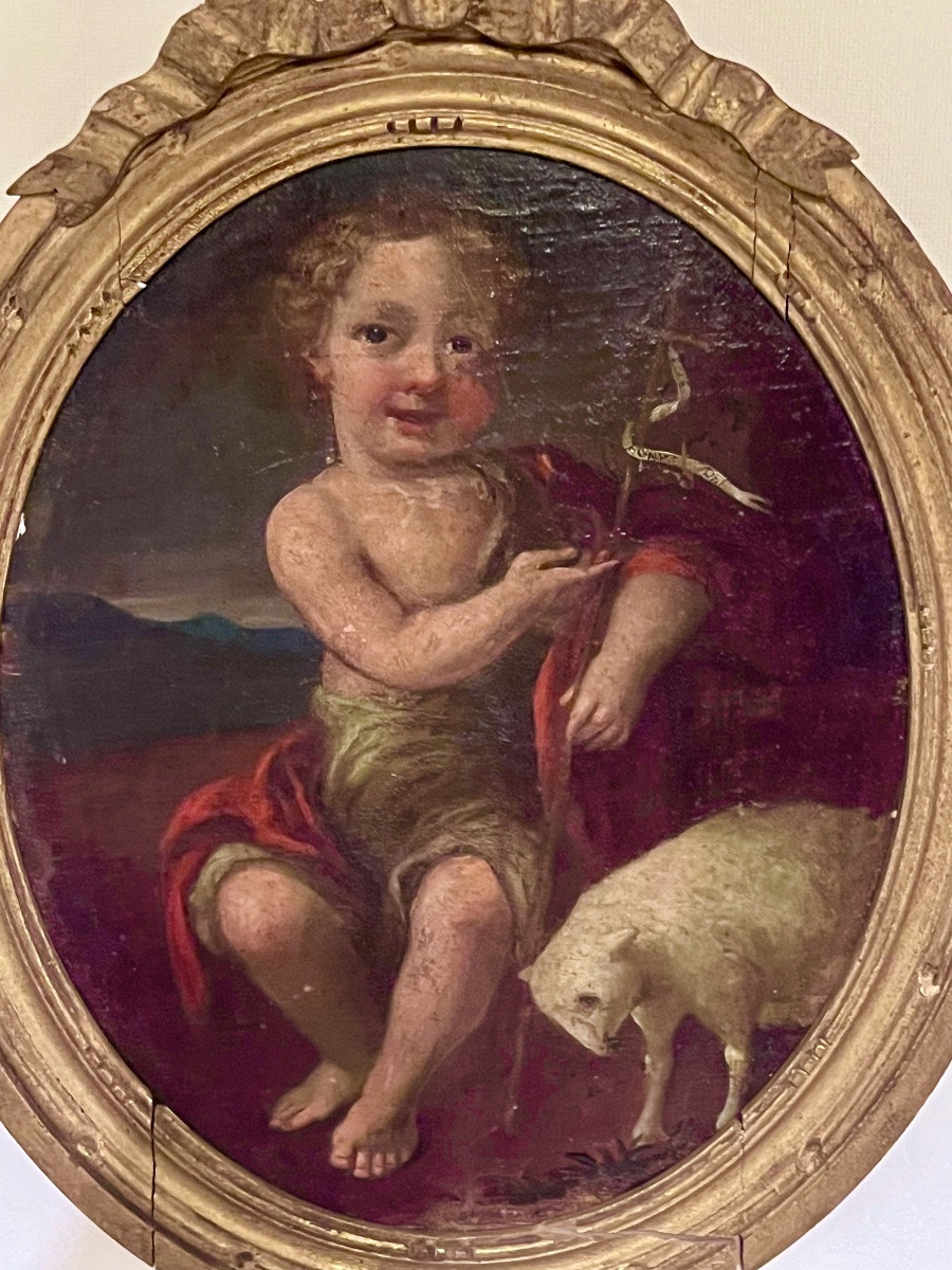 Oil On Canvas Painting, 18th Century School, Saint John The Baptist-photo-3