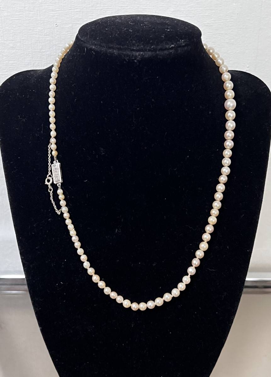 Collier art déco 95 Perles De Culture En Chute Fermoir Or 18k Et Diamants 45 Cm-photo-2