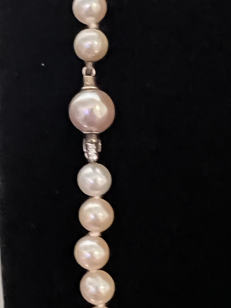 Sautoir Grand collier 93 perles de culture en chute fermoir perle et or 18K 74 cm-photo-3
