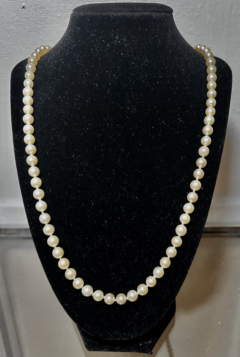 Necklace Art Deco Chocker Sautoir 97 Cultured Pearls Clasp 18k Gold Diamonds Ruby 77 Cm-photo-2