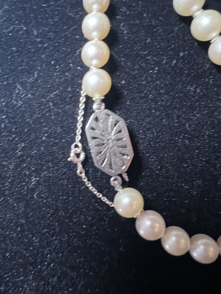 Necklace Art Deco Chocker Sautoir 97 Cultured Pearls Clasp 18k Gold Diamonds Ruby 77 Cm-photo-2