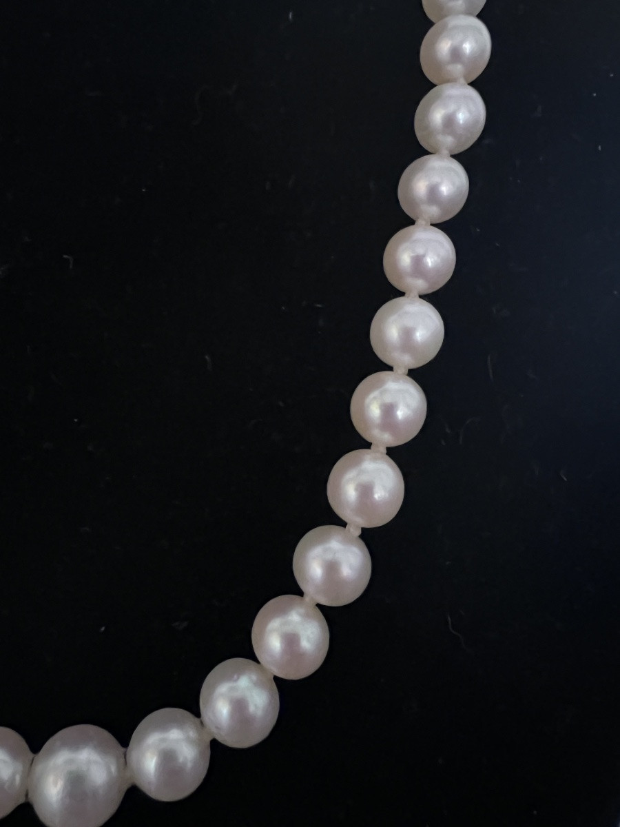 Necklace 57 Akoya Cultured Pearls Clasp 18k Gold 3 Diamonds 44.5 Cm-photo-2