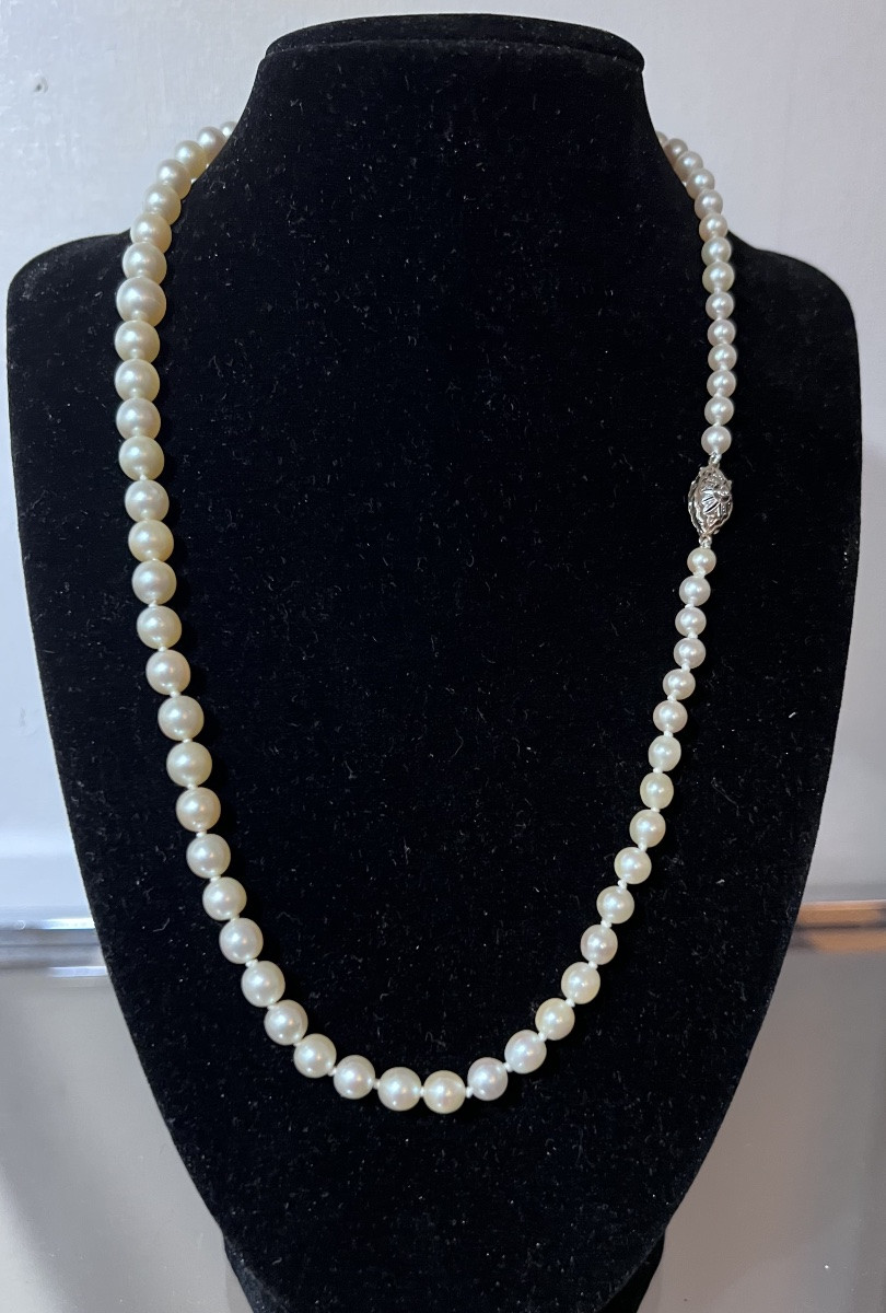 Collier en chute 71 perles de culture fermoir or et diamant 52 cm-photo-2