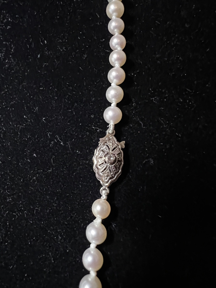 Collier en chute 71 perles de culture fermoir or et diamant 52 cm-photo-3
