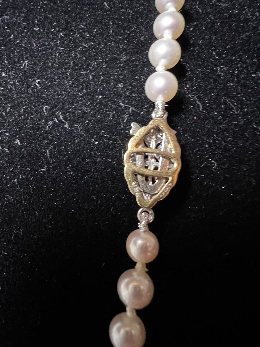 Collier en chute 71 perles de culture fermoir or et diamant 52 cm-photo-4