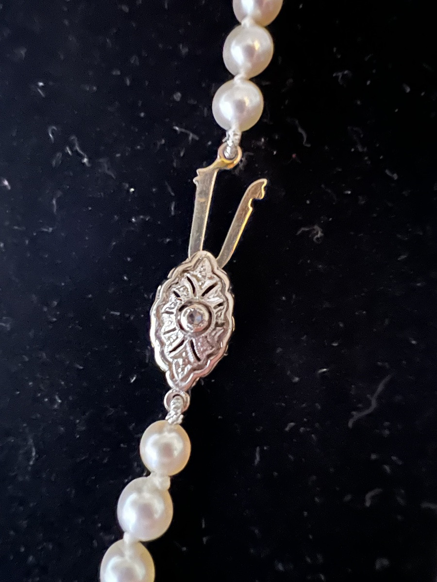 Collier en chute 71 perles de culture fermoir or et diamant 52 cm-photo-1