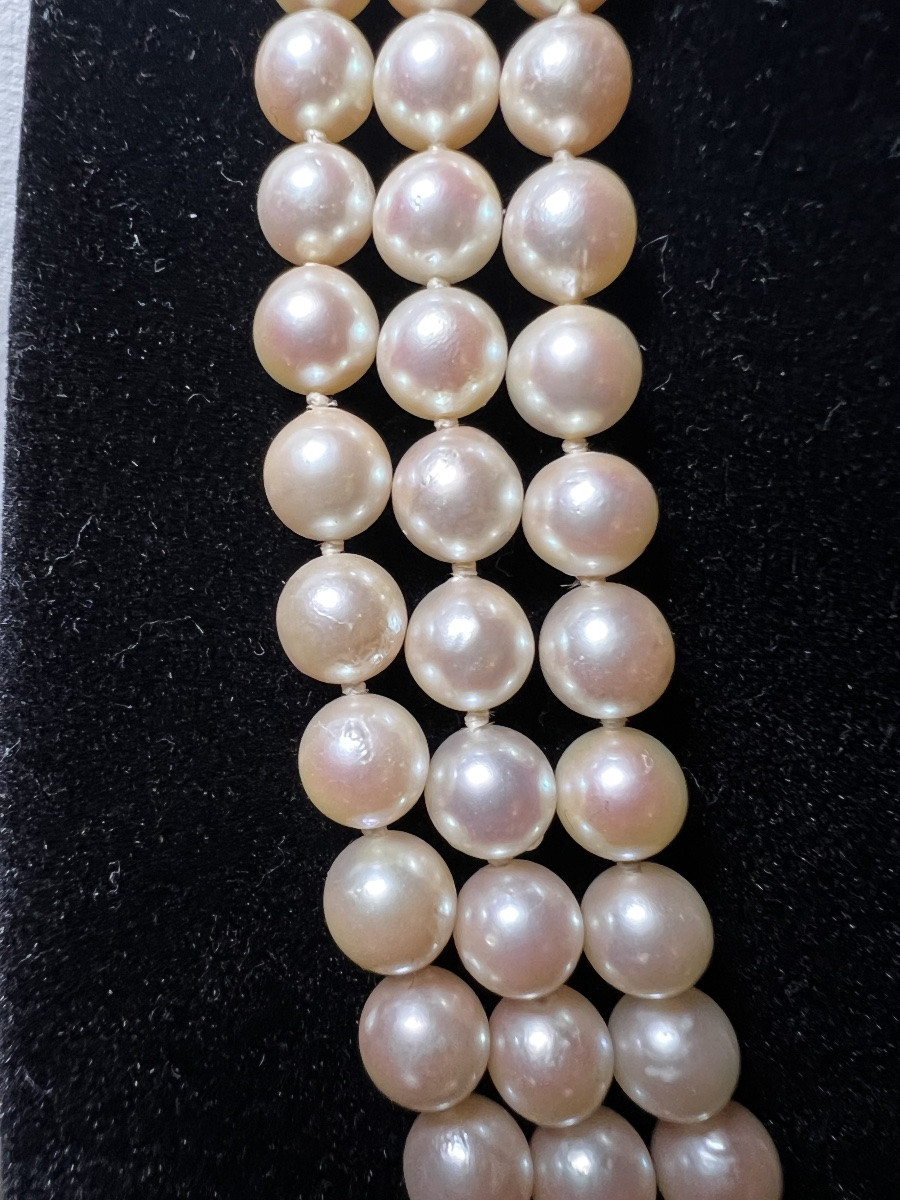 Necklaces 3 Rows 164 Cultured Pearls Akoya Important Clasp 18k Gold 42 Cm-photo-2