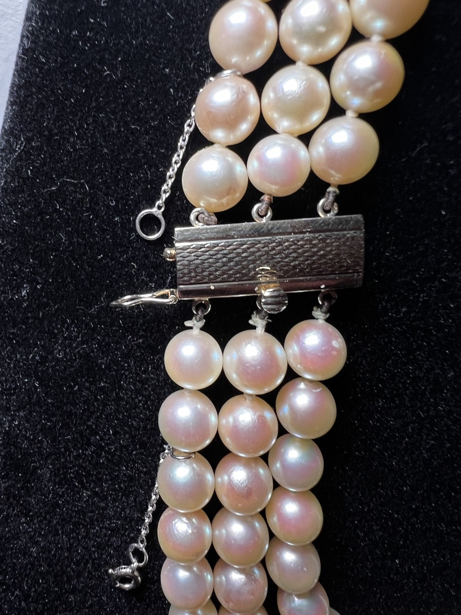 Necklaces 3 Rows 164 Cultured Pearls Akoya Important Clasp 18k Gold 42 Cm-photo-1