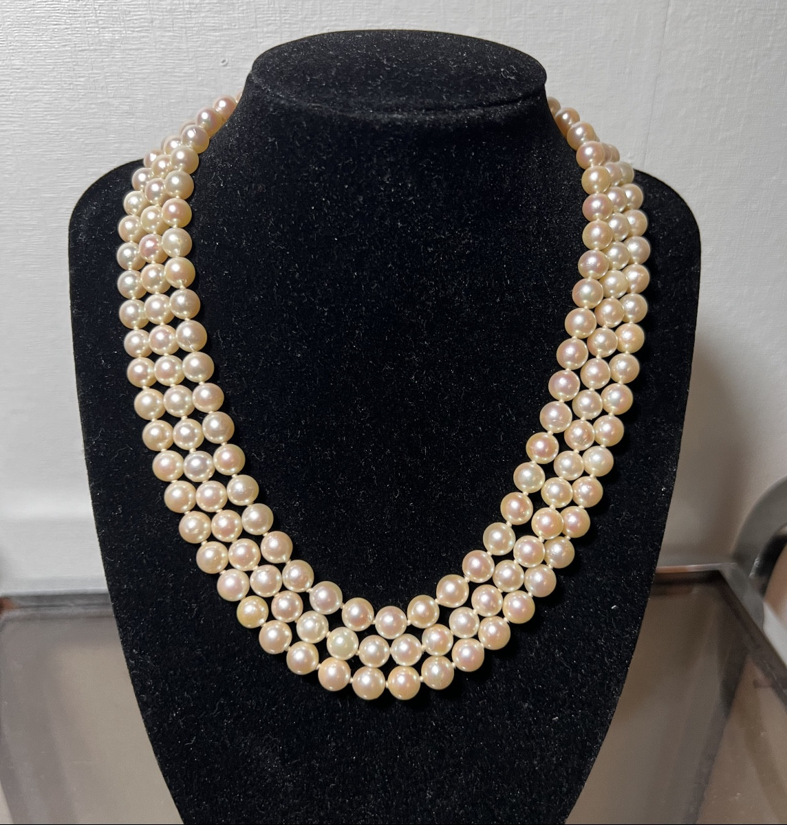 Necklaces 3 Rows 164 Cultured Pearls Akoya Important Clasp 18k Gold 42 Cm