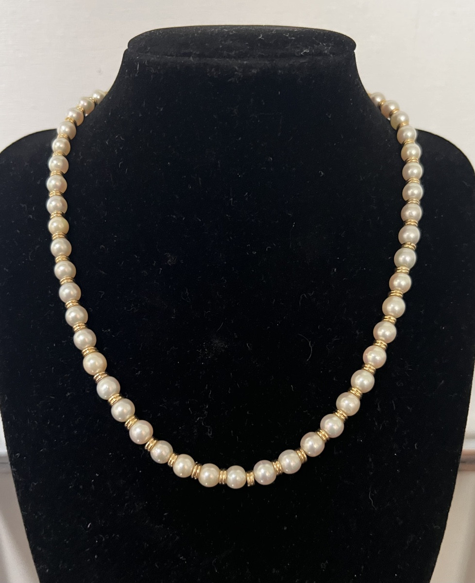 Collier anneaux or 18K et 54 Perles De Culture Akoya Fermoir Or 18k 42,5 Cm