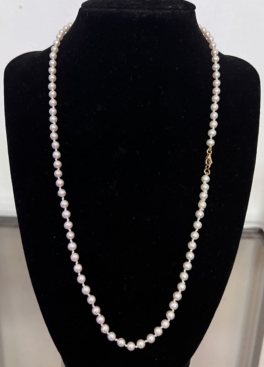 Collier choker 92 perles de culture fermoir or 18K 53 cm-photo-3