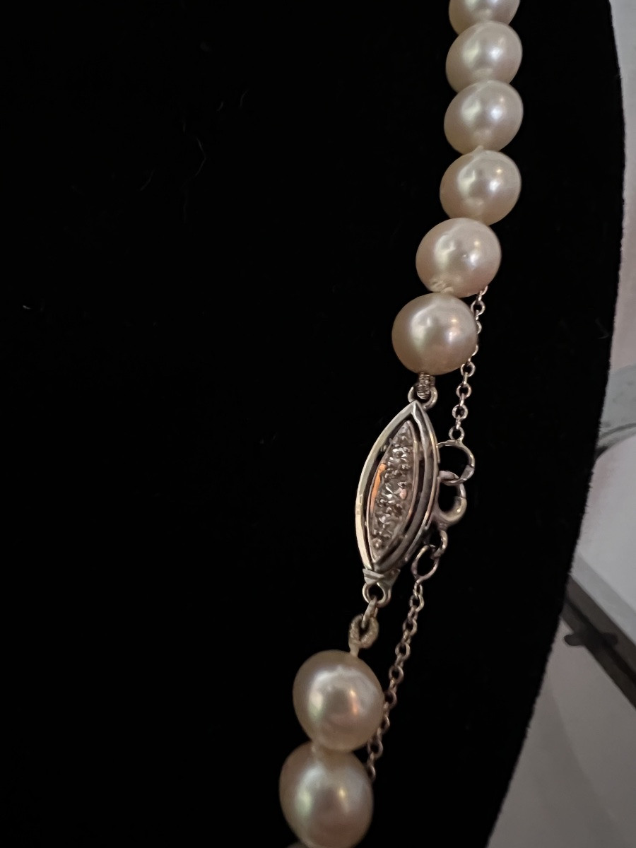 Collier en chute 65 perles de culture Akoya fermoir or 3 diamants 34,5 cm-photo-4
