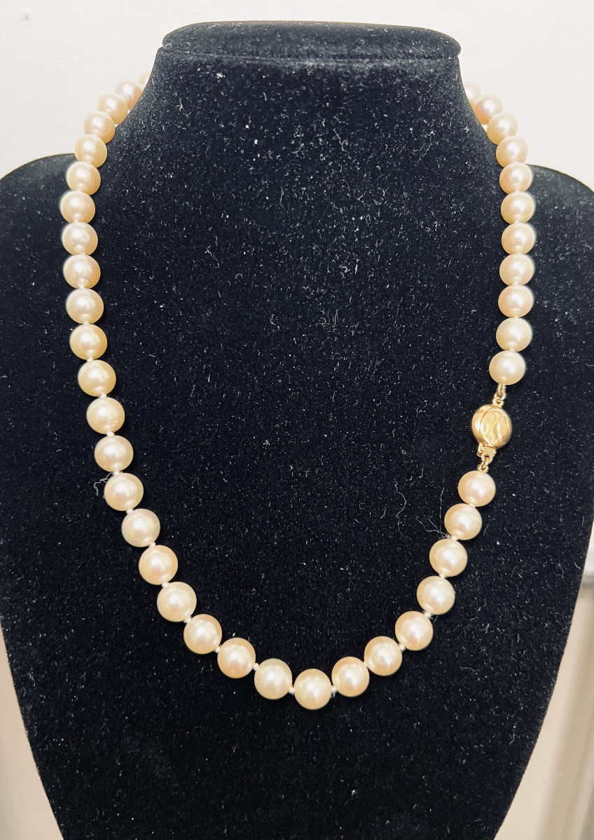 Collier choker 51 perles de culture AKOYA  fermoir or 18k 44,5 cm-photo-2