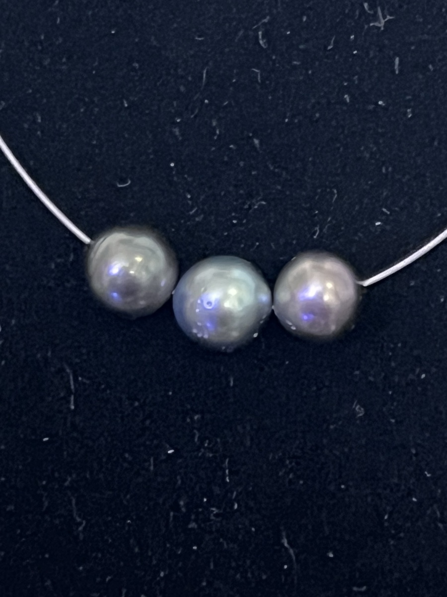 Necklace 3 Tahitian Pearls 9 Mm Silver 925°/°° 41 Cm-photo-2
