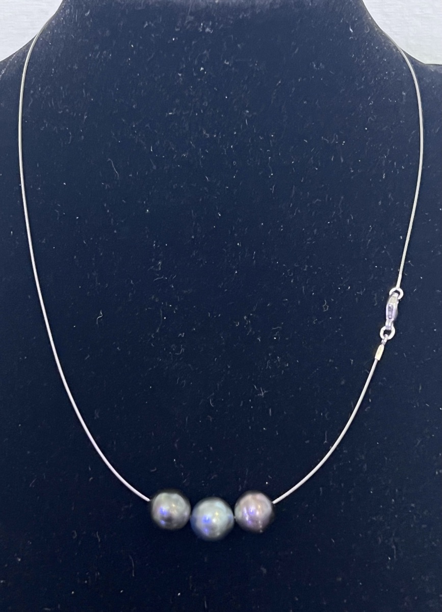 Necklace 3 Tahitian Pearls 9 Mm Silver 925°/°° 41 Cm-photo-3