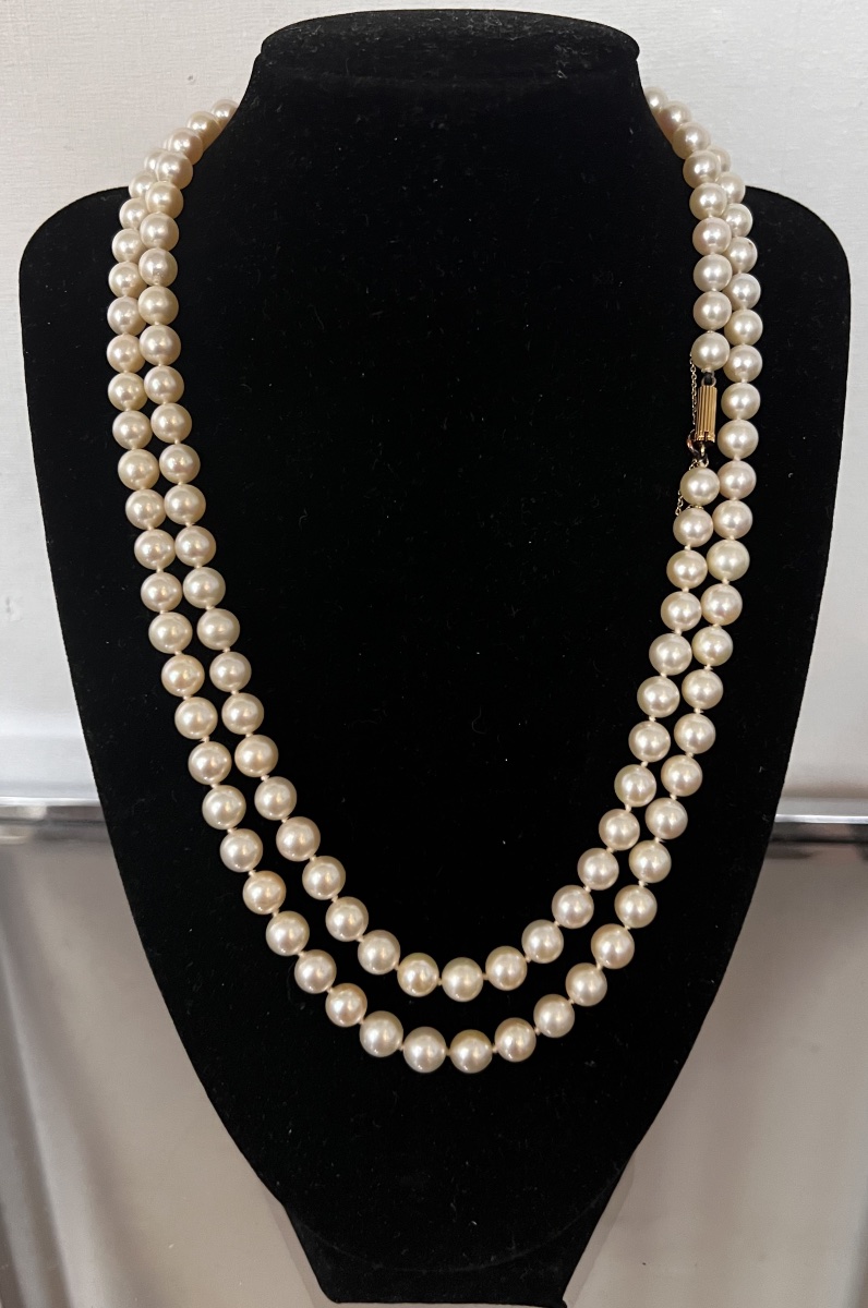 Necklace 128 Cultured Pearls In Choker 18k Gold Clasp 102 Cm