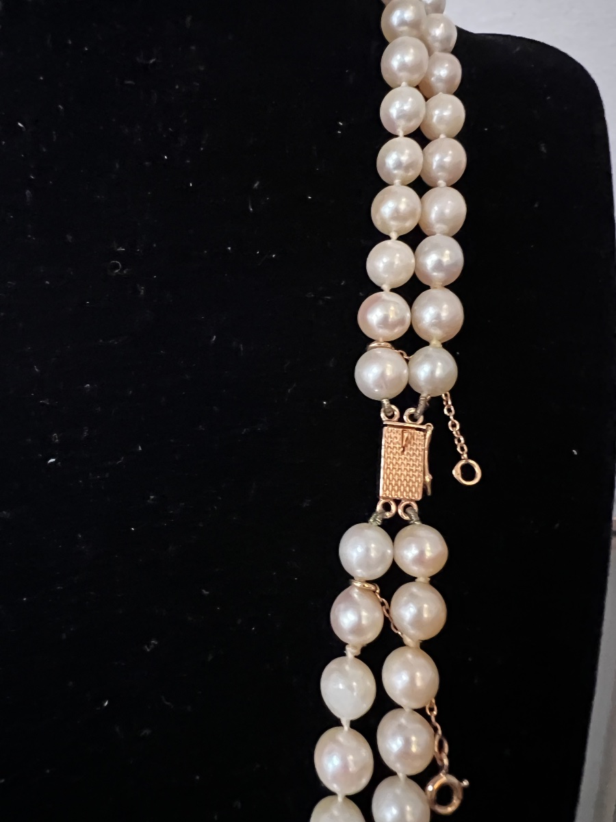 Double-strand Choker Necklace With 152 Cultured Pearls, 18k Gold Clasp, 57 Cm-photo-3