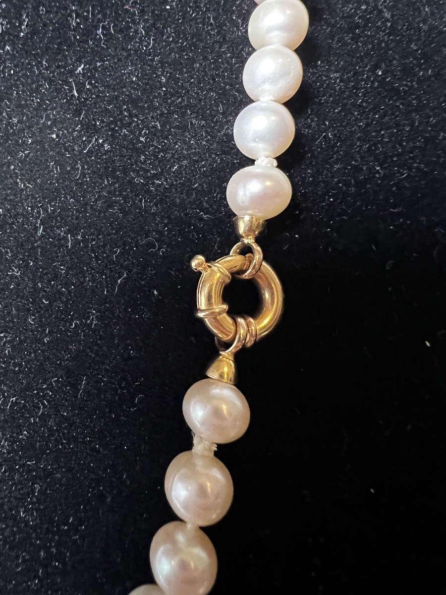 Collier choker 52 perles rondes de culture grand fermoir or 18K 46 cm-photo-4