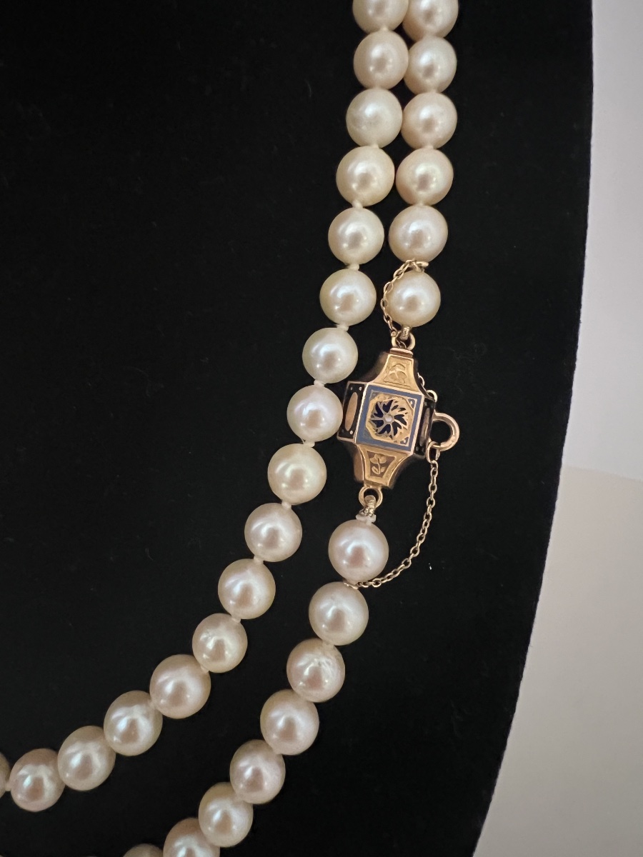 Sautoir choker 126 perles de culture fermoir or 18K  certificat LFG 93,5 cm-photo-2