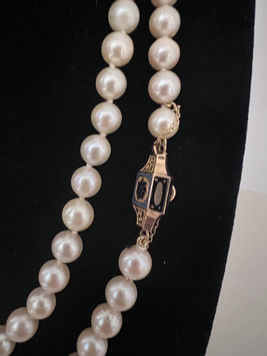 Sautoir choker 126 perles de culture fermoir or 18K  certificat LFG 93,5 cm-photo-3