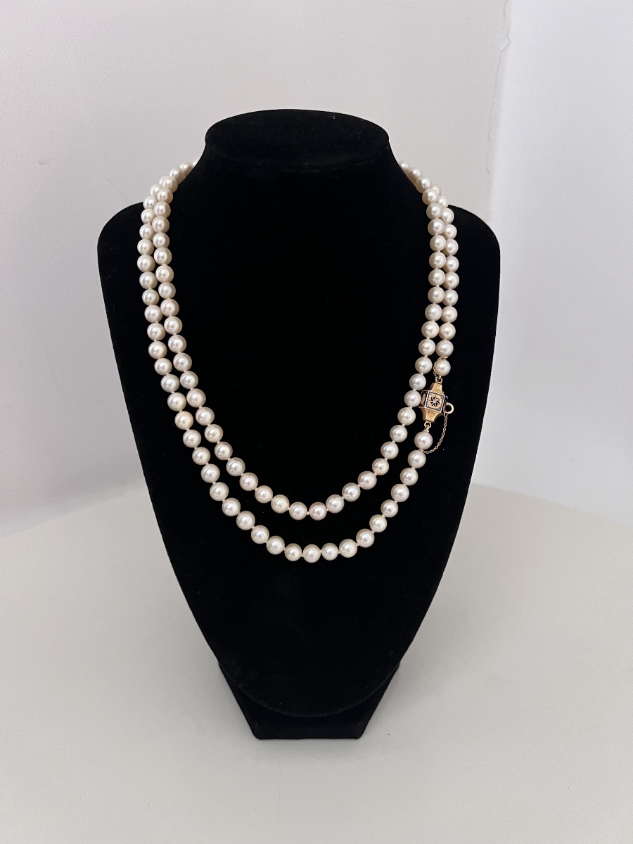 Sautoir choker 126 perles de culture fermoir or 18K  certificat LFG 93,5 cm
