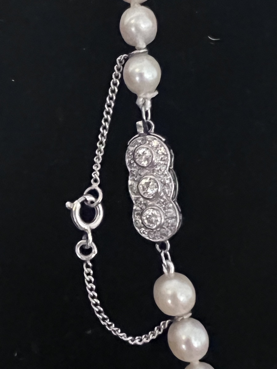 Collier 57 perles de culture AKOYA fermoir or 18K 3 diamants 44,5 cm-photo-4