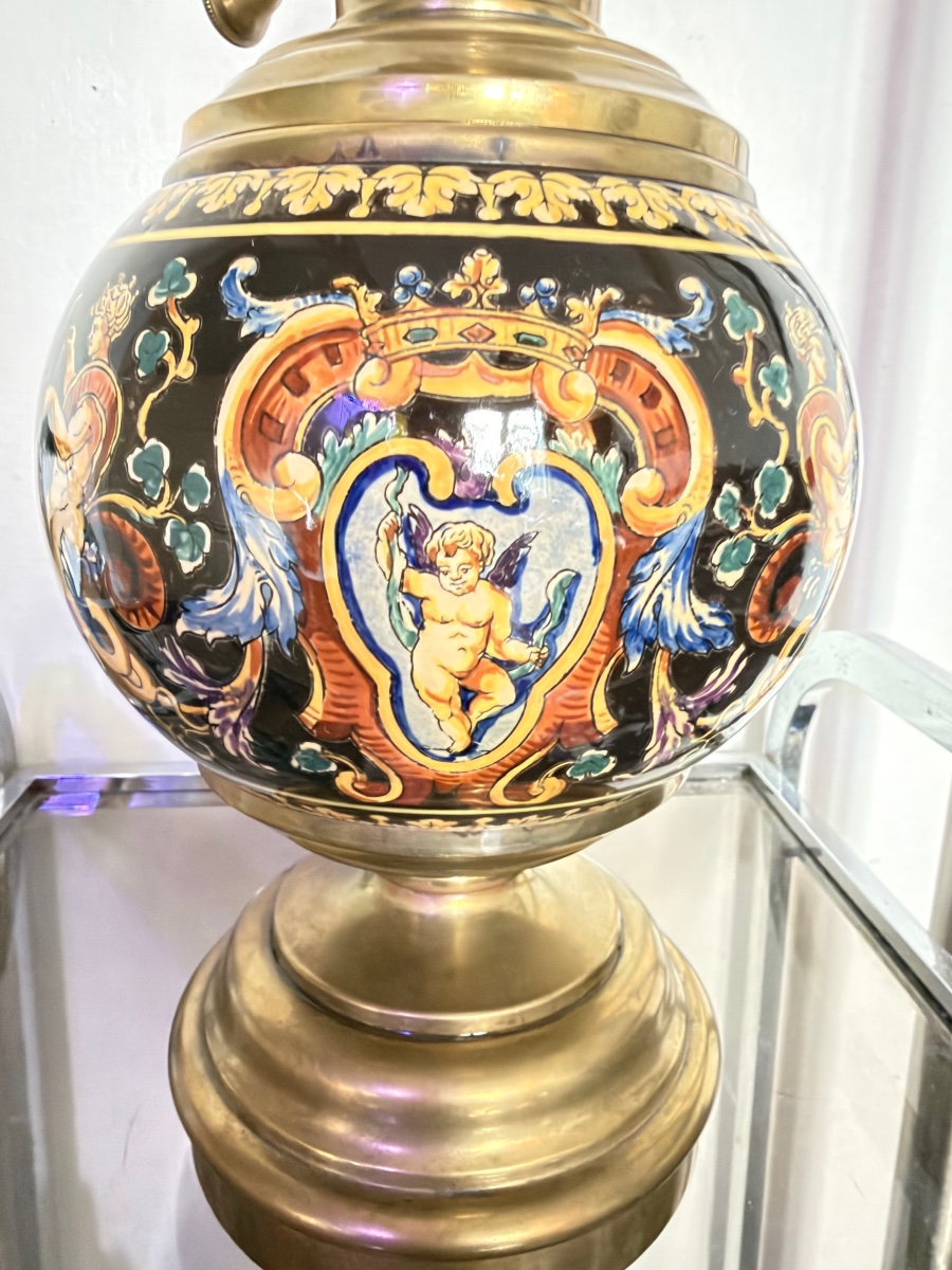 19th-century Gien Earthenware Kerosene Lamp-photo-4