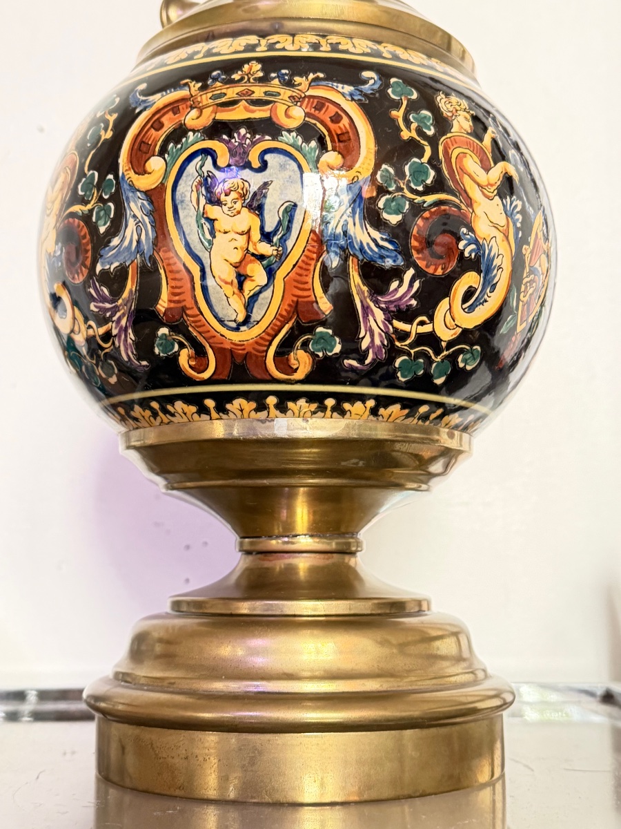 19th-century Gien Earthenware Kerosene Lamp-photo-1