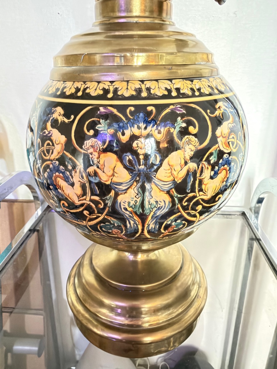 19th-century Gien Earthenware Kerosene Lamp-photo-2